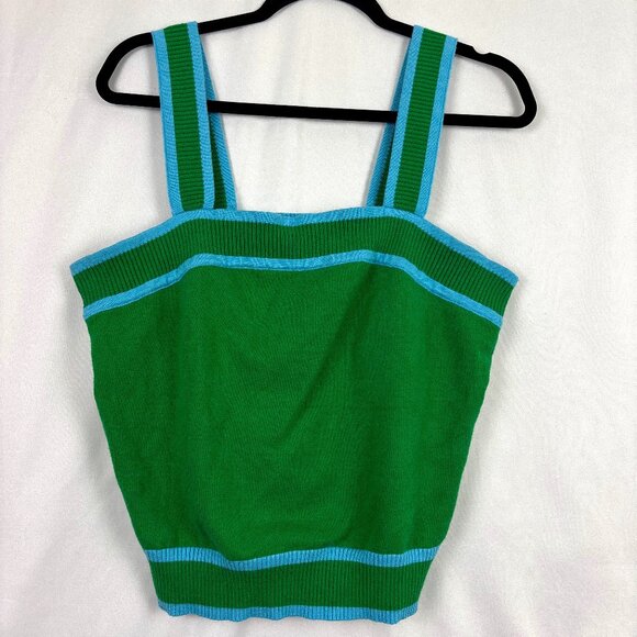 Dokotoo Sweater‎ Knit Tank Top Women’s 2XL Green Blue Striped Stretch Pullover - Picture 1 of 10